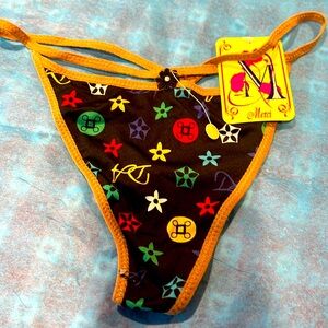 NWT black print designer like thong size large lace